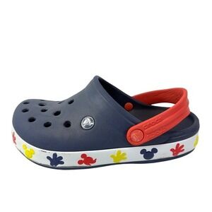 Crocs Kids Size J3 Clog Blue Red Mickey Mouse Hand Print Comfort Shoes‎